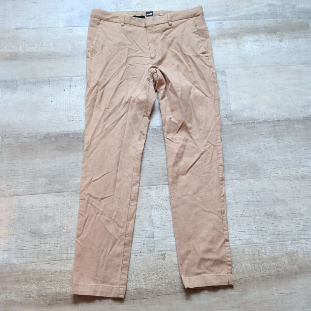 ​BOSS Hugo Boss Men's Kaito Slim Fit Trousers Pants Beige Khaki Size 30R Stretch